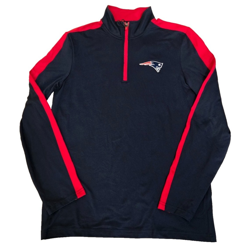 New England Patriots Antigua Content Quarter-Zip Pullover Top - Navy/Red Men's S